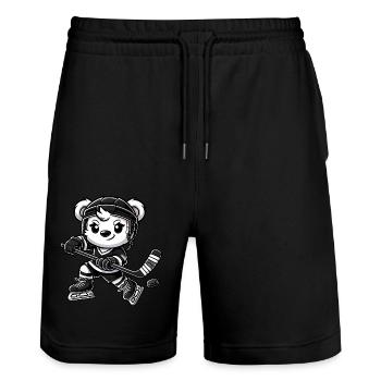 Eisbär Chibi Eishockeyspieler - Stanley/Stella Unisex Bio Joggingshorts Trainer  - Schwarz - Vorne - Nik (191cm) & Marisol (170cm)