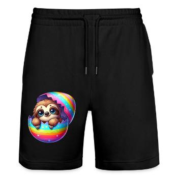 Süßes Faultier schlüpft aus buntem Ei Cartoon - Stanley/Stella Unisex Bio Joggingshorts Trainer  - Schwarz - Vorne - Nik (191cm) & Marisol (170cm)
