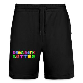 AfD stoppen gegen rechts Demokratie Vielfalt links - Stanley/Stella Unisex Bio Joggingshorts Trainer  - Schwarz - Vorne - Nik (191cm) & Marisol (170cm)