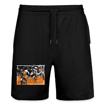 Mofa Liebe mit Feuer und Flammen. - Stanley/Stella Unisex Bio Joggingshorts Trainer  - Schwarz - Vorne - Nik (191cm) & Marisol (170cm)