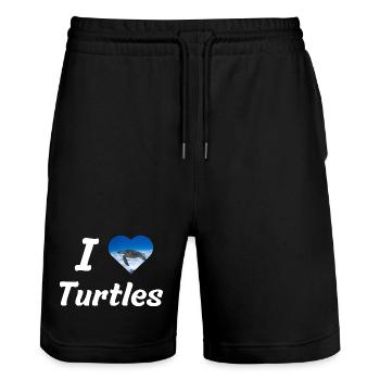 I loveTurtles - Stanley/Stella Trainer Unisex Organic Jogging Shorts - black - Front - Nik (191cm) & Marisol (170cm)