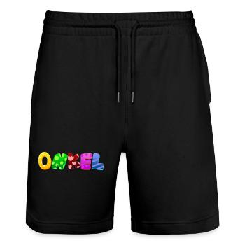 Baby Eltern Kind Geschenk Onkel Geburt Mama Papa - Stanley/Stella Unisex Bio Joggingshorts Trainer  - Schwarz - Vorne - Nik (191cm) & Marisol (170cm)