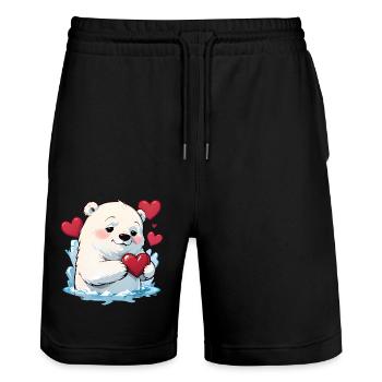 Verschenke diesen süßen Eisbären zum Valentinstag - Stanley/Stella Unisex Bio Joggingshorts Trainer  - Schwarz - Vorne - Nik (191cm) & Marisol (170cm)