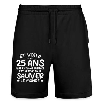 25 ans Cadeau 25 ans Original Cadeau Homme 25 ans - Short de jogging bio TRAINER Stanley/Stella unisexe - noir - Devant - Nik (191cm) & Marisol (170cm)