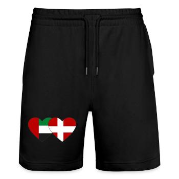 United Arab Emirates Denmark Flag Heart - Stanley/Stella Trainer Unisex Organic Jogging Shorts - black - Front - Nik (191cm) & Marisol (170cm)