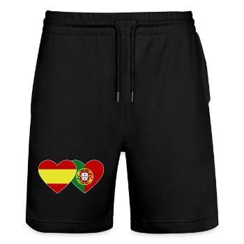 Spain Portugal Flag Heart - Stanley/Stella Trainer Unisex Organic Jogging Shorts - black - Front - Nik (191cm) & Marisol (170cm)