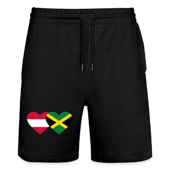 Austria Jamaica Flag Heart - Stanley/Stella Trainer Unisex Organic Jogging Shorts - black - Front - Nik (191cm) & Marisol (170cm)