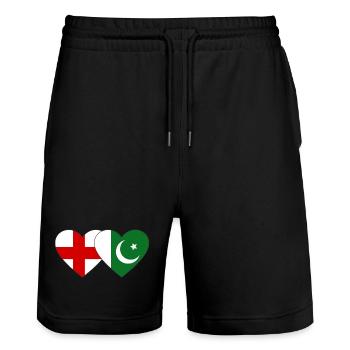 England Pakistan flag heart used - Stanley/Stella Trainer Unisex Organic Jogging Shorts - black - Front - Nik (191cm) & Marisol (170cm)