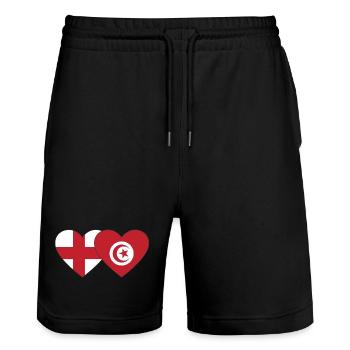 England Tunisia Flag Heart - Stanley/Stella Trainer Unisex Organic Jogging Shorts - black - Front - Nik (191cm) & Marisol (170cm)