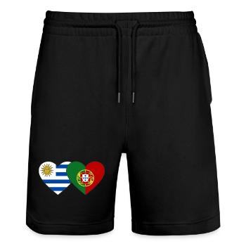 Uruguay Portugal Flag Heart - Stanley/Stella Trainer Unisex Organic Jogging Shorts - black - Front - Nik (191cm) & Marisol (170cm)