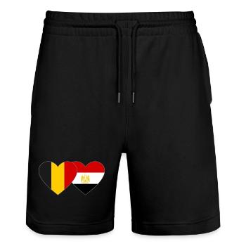 Belgium Egypt Flag Hands Heart Shape - Stanley/Stella Trainer Unisex Organic Jogging Shorts - black - Front - Nik (191cm) & Marisol (170cm)