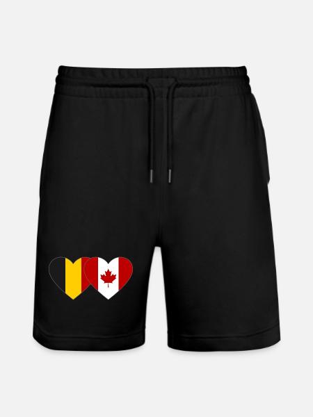 Belgium Canada Flag Heart - Stanley/Stella Trainer Unisex Organic Jogging Shorts - black