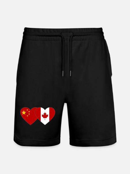 China Canada Flag Heart - Stanley/Stella Trainer Unisex Organic Jogging Shorts - black