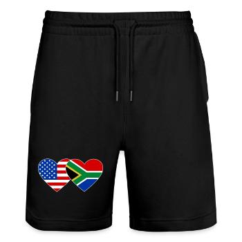 États-Unis, Afrique du Sud, drapeau, forme de coeur - Short de jogging bio TRAINER Stanley/Stella unisexe - noir - Devant - Nik (191cm) & Marisol (170cm)