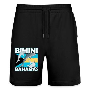 Bimini Bahamas Flag - Stanley/Stella Trainer Unisex Organic Jogging Shorts - black - Front - Nik (191cm) & Marisol (170cm)