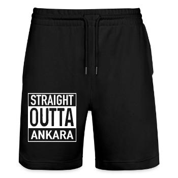 Straight OUTTA ANKARA - Stanley/Stella Trainer Unisex Organic Jogging Shorts - black - Front - Nik (191cm) & Marisol (170cm)
