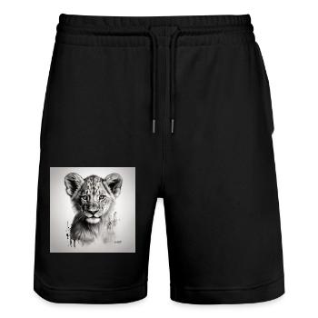 Lion cub art sketch - Stanley/Stella Trainer Unisex Organic Jogging Shorts - black - Front - Nik (191cm) & Marisol (170cm)