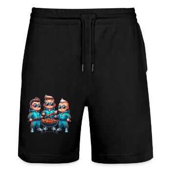 Coole Grill Freunde - Stanley/Stella Unisex Bio Joggingshorts Trainer  - Schwarz - Vorne - Nik (191cm) & Marisol (170cm)