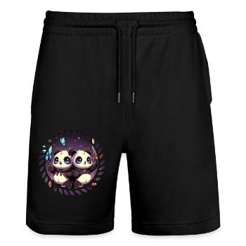 Niedliche Panda Babys - Stanley/Stella Unisex Bio Joggingshorts Trainer  - Schwarz - Vorne - Nik (191cm) & Marisol (170cm)