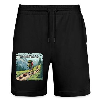 Wandern In Den Bergen Lustiges Shirt Für Wanderer - Stanley/Stella Unisex Bio Joggingshorts Trainer  - Schwarz - Vorne - Nik (191cm) & Marisol (170cm)