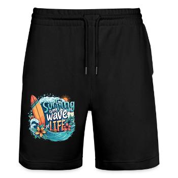 Le surf est ma vague de vie – Surfer & Ocean - Short de jogging bio TRAINER Stanley/Stella unisexe - noir - Devant - Nik (191cm) & Marisol (170cm)