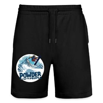 Powder to the People – Snowboard & Powder - Stanley/Stella Trainer Unisex Organic Jogging Shorts - black - Front - Nik (191cm) & Marisol (170cm)