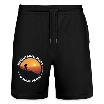 Hiking Mountain Sunset Adventure Outdoor Explore - Stanley/Stella Trainer Unisex Organic Jogging Shorts - black - Front - Nik (191cm) & Marisol (170cm)