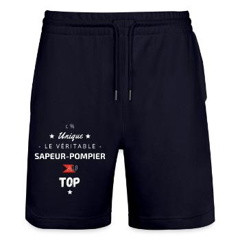 Le véritable sapeur pompier au top - Short de jogging bio TRAINER Stanley/Stella unisexe - marine foncé - Devant - Nik (191cm) & Marisol (170cm)
