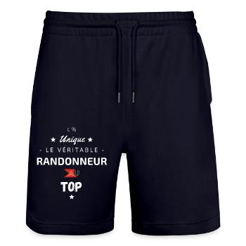 The real hiker at the top - Stanley/Stella Trainer Unisex Organic Jogging Shorts - dark navy - Front - Nik (191cm) & Marisol (170cm)