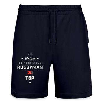 Le véritable rugbyman au top - Short de jogging bio TRAINER Stanley/Stella unisexe - marine foncé - Devant - Nik (191cm) & Marisol (170cm)