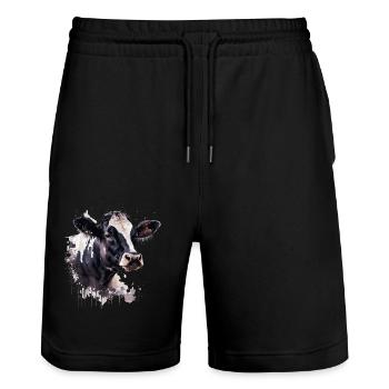vache laitière noire et blanche - Short de jogging bio TRAINER Stanley/Stella unisexe - noir - Devant - Nik (191cm) & Marisol (170cm)