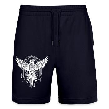 EAGLE BIRD OF PREY CYBER MECHANICAL FUTURISTIC - Stanley/Stella Trainer Unisex Organic Jogging Shorts - dark navy - Front - Nik (191cm) & Marisol (170cm)