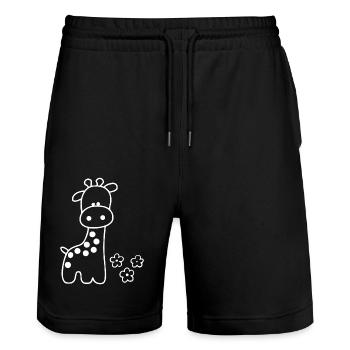 GIRAFFE TIER LANG HALS AFRIKA SAVANNE SAFARI ZOO - Stanley/Stella Unisex Bio Joggingshorts Trainer  - Schwarz - Vorne - Nik (191cm) & Marisol (170cm)