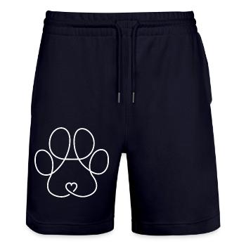 PAW DOG PUPPY PET LOVE HEART CONNECTION - Stanley/Stella Trainer Unisex Organic Jogging Shorts - dark navy - Front - Nik (191cm) & Marisol (170cm)