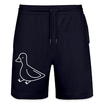 ENTE ENTLEIN KÜKEN GANS VOGEL TIER FLUG FEDER JUNG - Stanley/Stella Unisex Bio Joggingshorts Trainer  - Dark navy - Vorne - Nik (191cm) & Marisol (170cm)