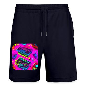 80s Retro Radio Star Party - Stanley/Stella Trainer Unisex Organic Jogging Shorts - dark navy - Front - Nik (191cm) & Marisol (170cm)