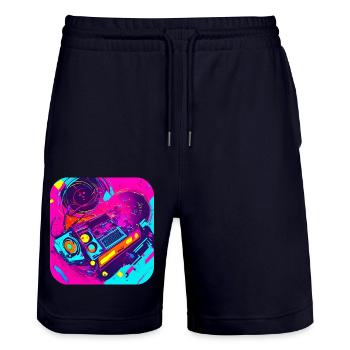 80s retro vintage party radio - Stanley/Stella Unisex Bio Joggingshorts Trainer  - Dark navy - Vorne - Nik (191cm) & Marisol (170cm)