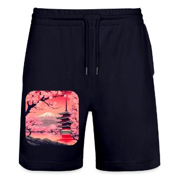 Asien Kirschblüte Tempel Urlaub - Stanley/Stella Unisex Bio Joggingshorts Trainer  - Dark navy - Vorne - Nik (191cm) & Marisol (170cm)