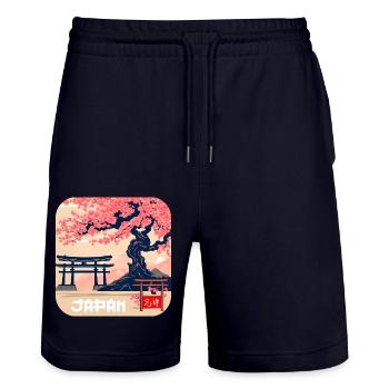Japon Culture Temples Vacances - Short de jogging bio TRAINER Stanley/Stella unisexe - marine foncé - Devant - Nik (191cm) & Marisol (170cm)