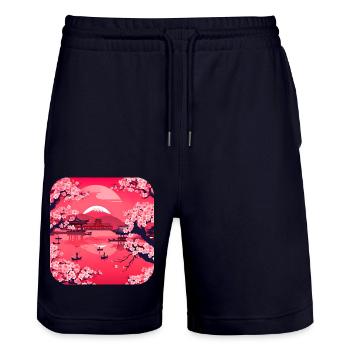 Asien Weltreise Tempel Relax - Stanley/Stella Unisex Bio Joggingshorts Trainer  - Dark navy - Vorne - Nik (191cm) & Marisol (170cm)