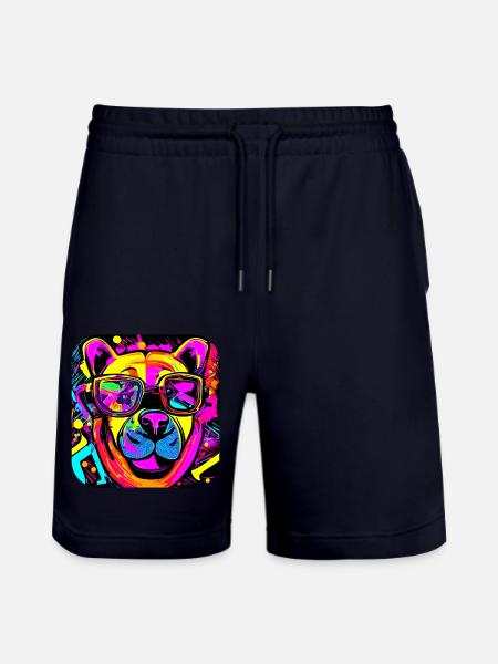 Neon Style Bear Neon Sign - Stanley/Stella Trainer Unisex Organic Jogging Shorts - dark navy