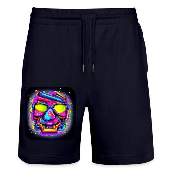 Neon Style Farbe Schädel House - Stanley/Stella Unisex Bio Joggingshorts Trainer  - Dark navy - Vorne - Nik (191cm) & Marisol (170cm)