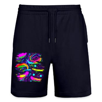 Néon style abstrait tendance UV - Short de jogging bio TRAINER Stanley/Stella unisexe - marine foncé - Devant - Nik (191cm) & Marisol (170cm)
