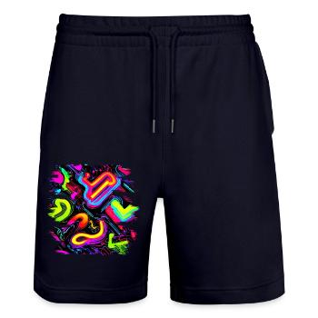 Neon Party Oldschool Color Glow UV - Stanley/Stella Unisex Bio Joggingshorts Trainer  - Dark navy - Vorne - Nik (191cm) & Marisol (170cm)