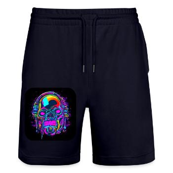 Neon Skull Abstract Cyberpunk Style - Stanley/Stella Trainer Unisex Organic Jogging Shorts - dark navy - Front - Nik (191cm) & Marisol (170cm)