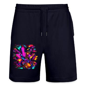 Neon Farben Bunt Kreativ Style Glow - Stanley/Stella Unisex Bio Joggingshorts Trainer  - Dark navy - Vorne - Nik (191cm) & Marisol (170cm)