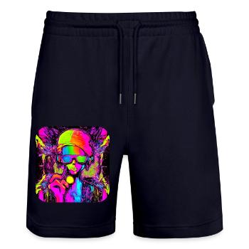 Neon Farben Bunt Kreativ Style Glow - Stanley/Stella Unisex Bio Joggingshorts Trainer  - Dark navy - Vorne - Nik (191cm) & Marisol (170cm)
