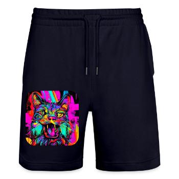 Neon Farben Bunt Kreativ Style Glow - Stanley/Stella Unisex Bio Joggingshorts Trainer  - Dark navy - Vorne - Nik (191cm) & Marisol (170cm)