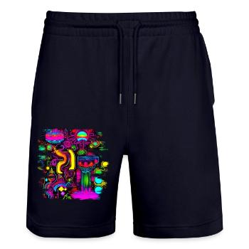 Neon Fluorescent UV Electro Music Party - Stanley/Stella Unisex Bio Joggingshorts Trainer  - Dark navy - Vorne - Nik (191cm) & Marisol (170cm)