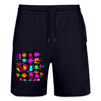 Neon Colorful Glow Party Electro - Stanley/Stella Unisex Bio Joggingshorts Trainer  - Dark navy - Vorne - Nik (191cm) & Marisol (170cm)